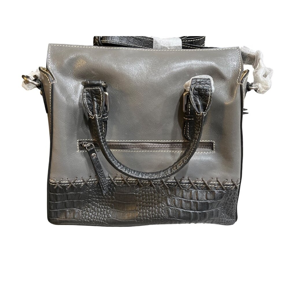 Firenze Bella RFID-Blocking Gray & Black Genuine Leather Shoulder Bag - Picture 2 of 8